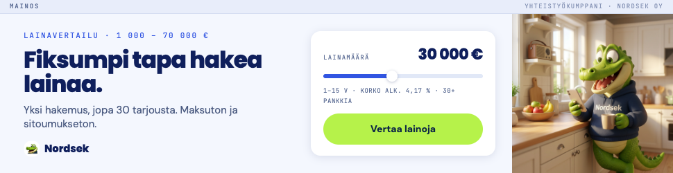 Nordsek – lainavertailu 1 000–70 000 €. Mainos.